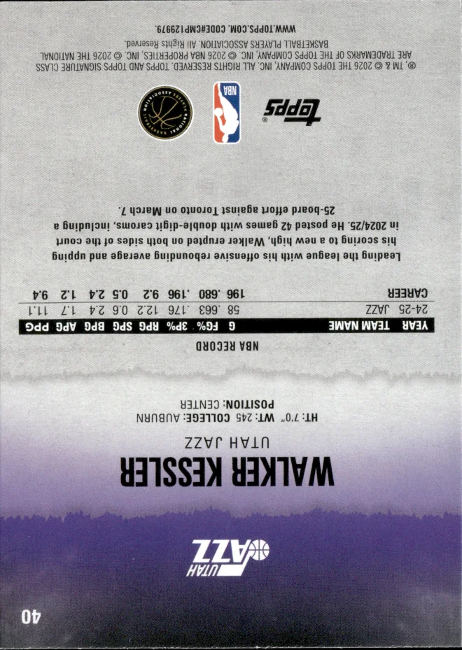 Walker Kessler card back