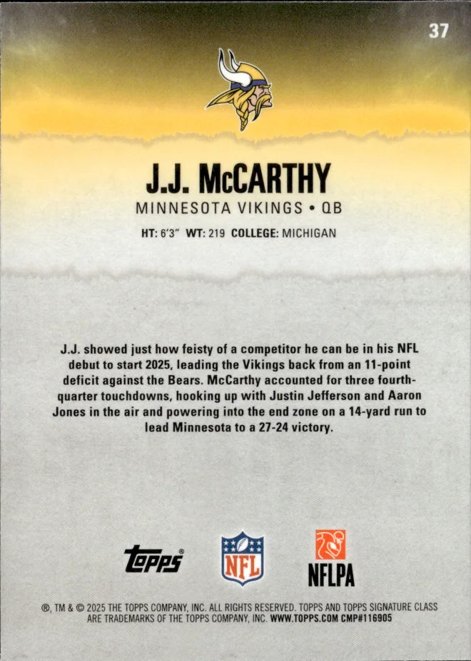 J.J. McCarthy card back