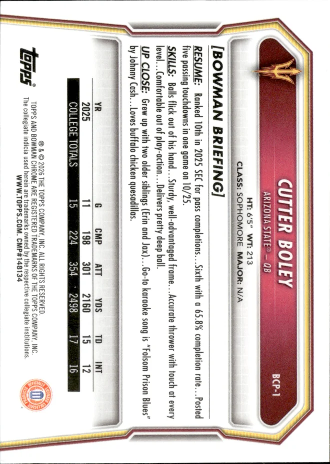 Cutter Boley card back