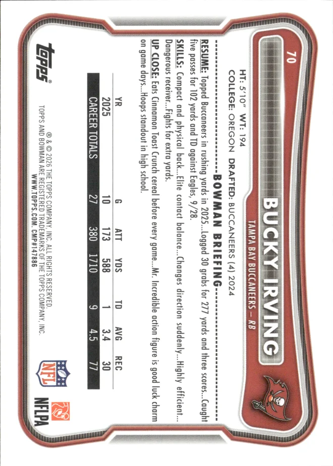 Bucky Irving card back