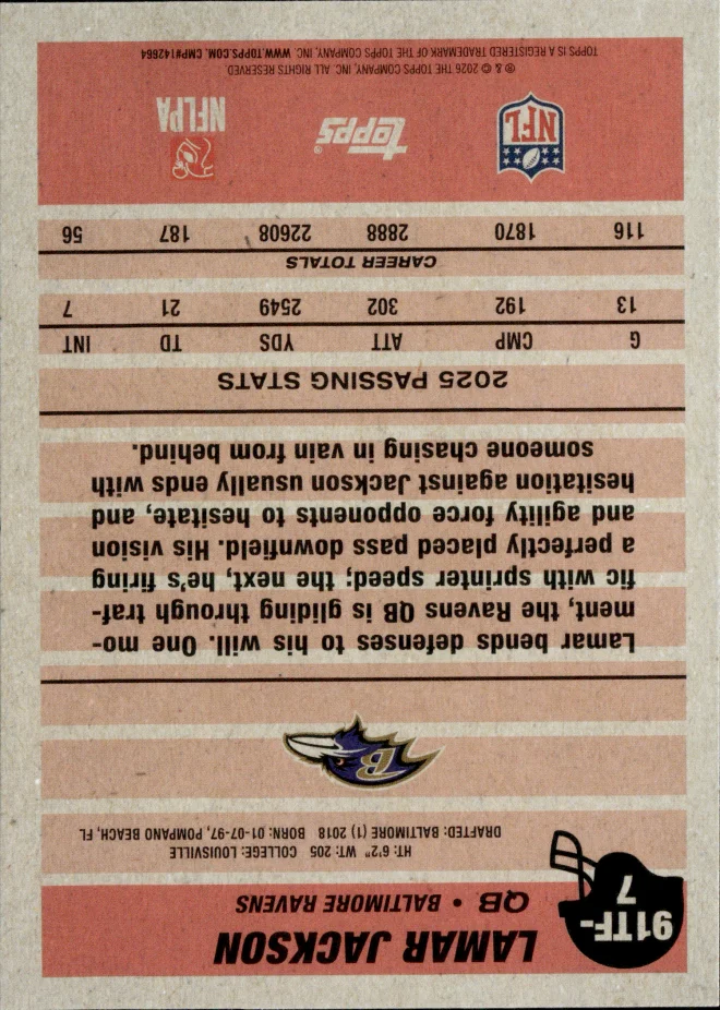 Lamar Jackson card back