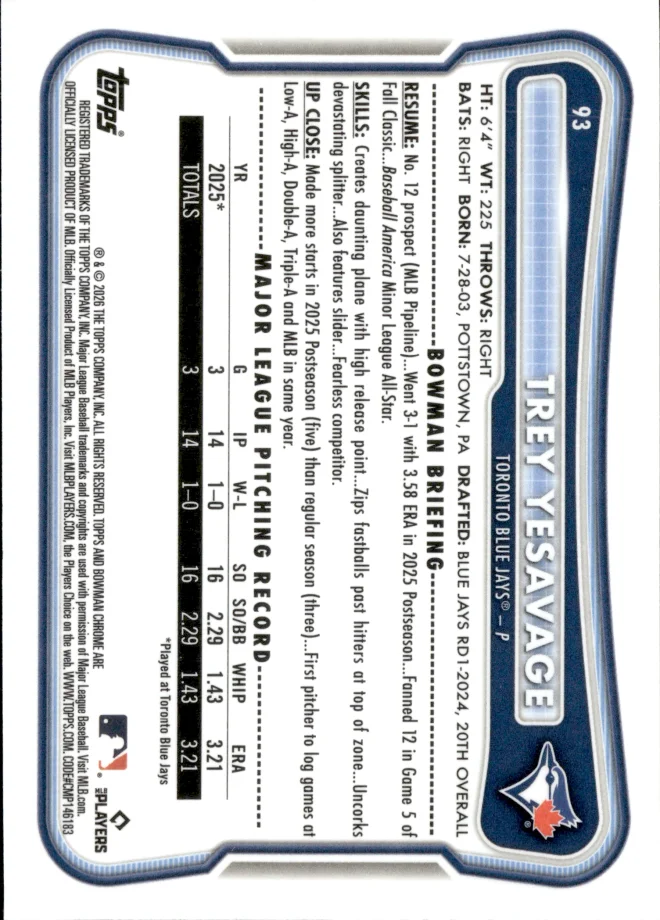 Trey Yesavage card back