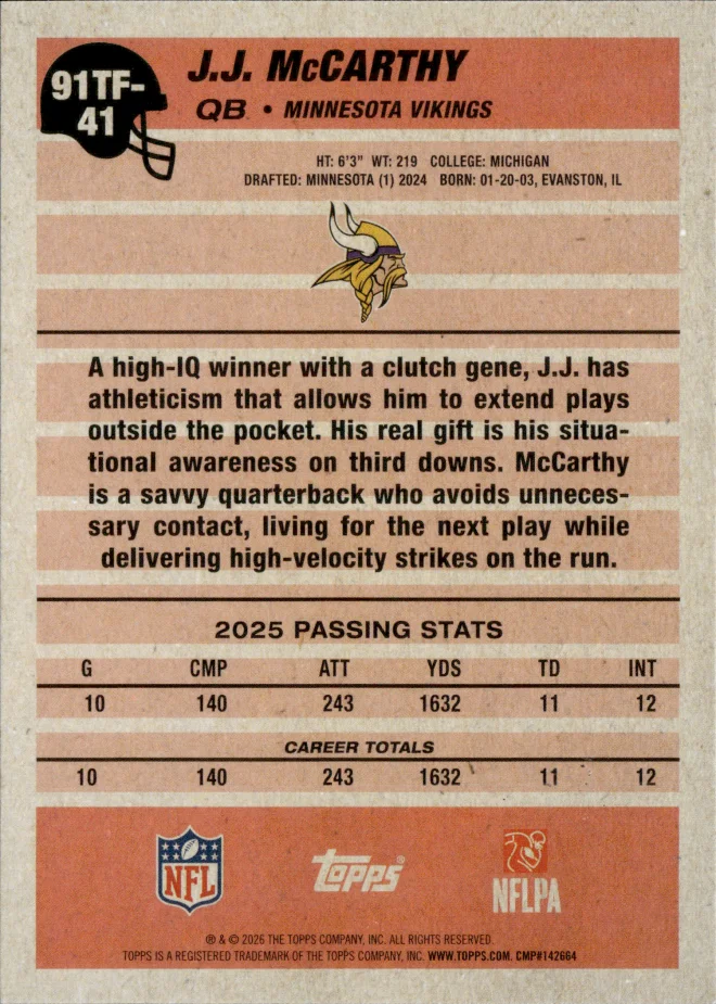 J.J. McCarthy card back