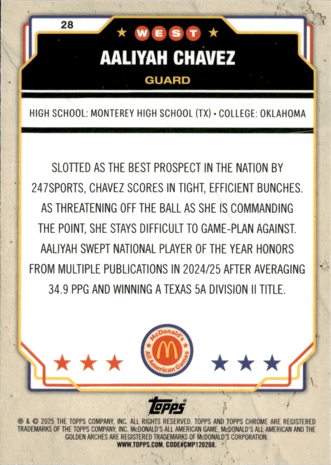 Aaliyah Chavez card back