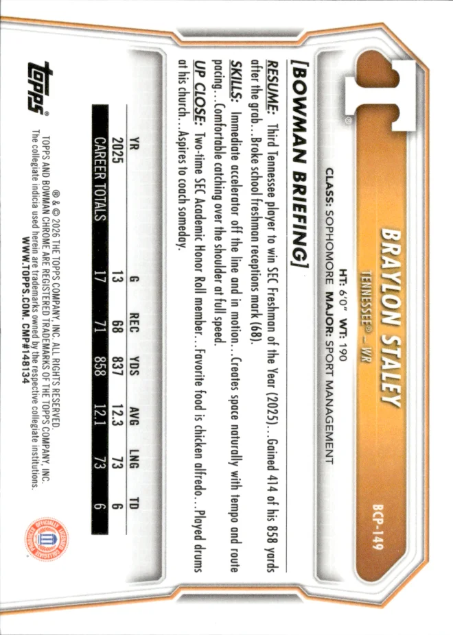 Braylon Staley card back