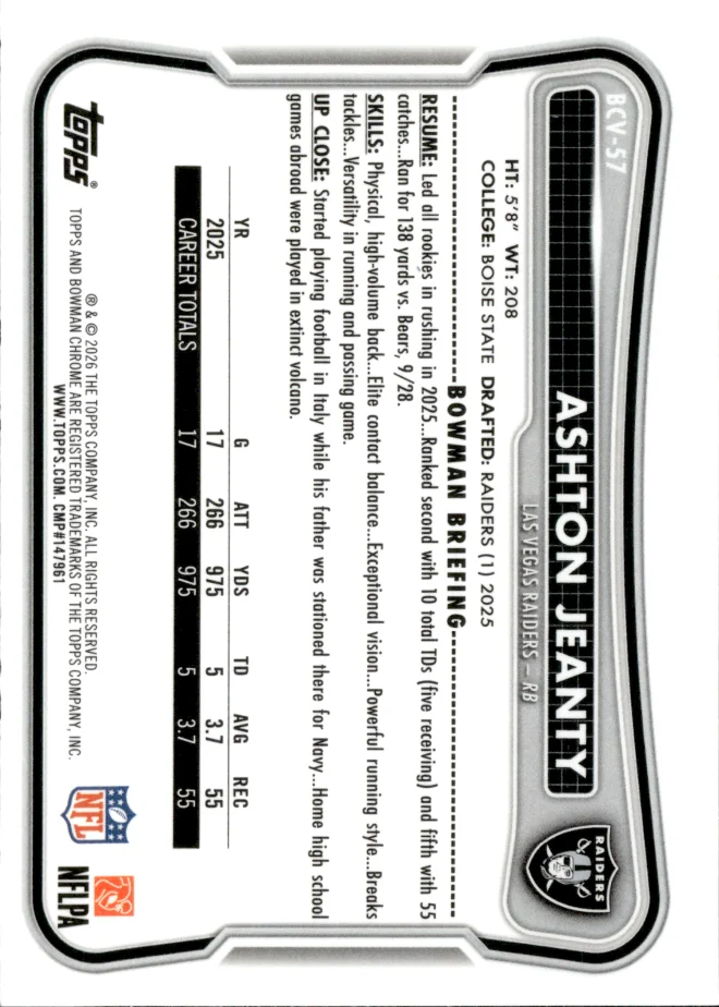 Ashton Jeanty card back