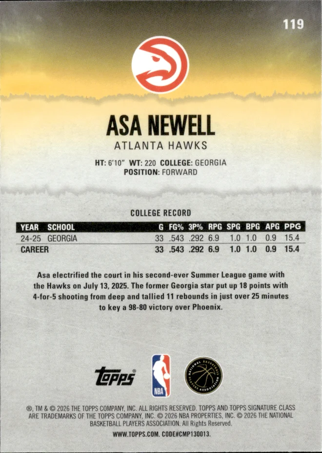 Asa Newell card back
