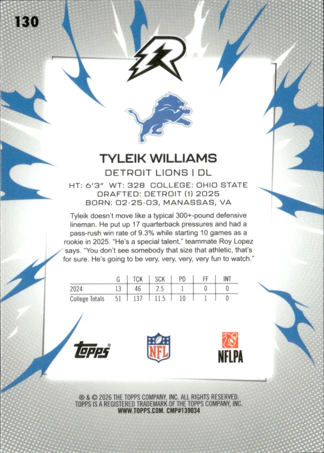 Tyleik Williams card back
