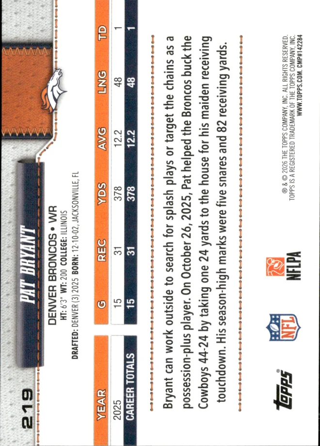 Pat Bryant card back