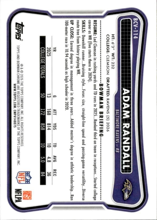 Adam Randall card back