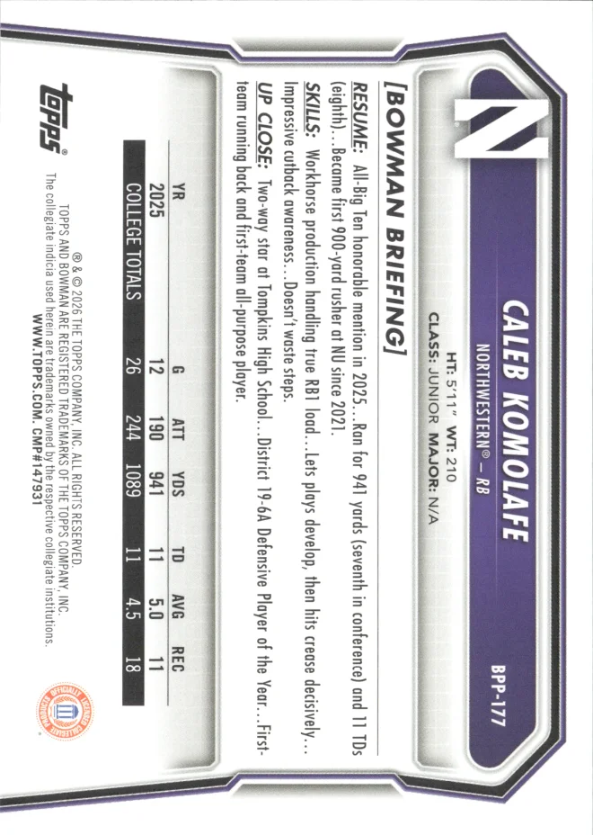 Caleb Komolafe card back