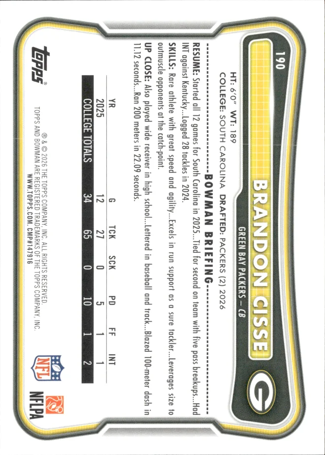 Brandon Cisse card back