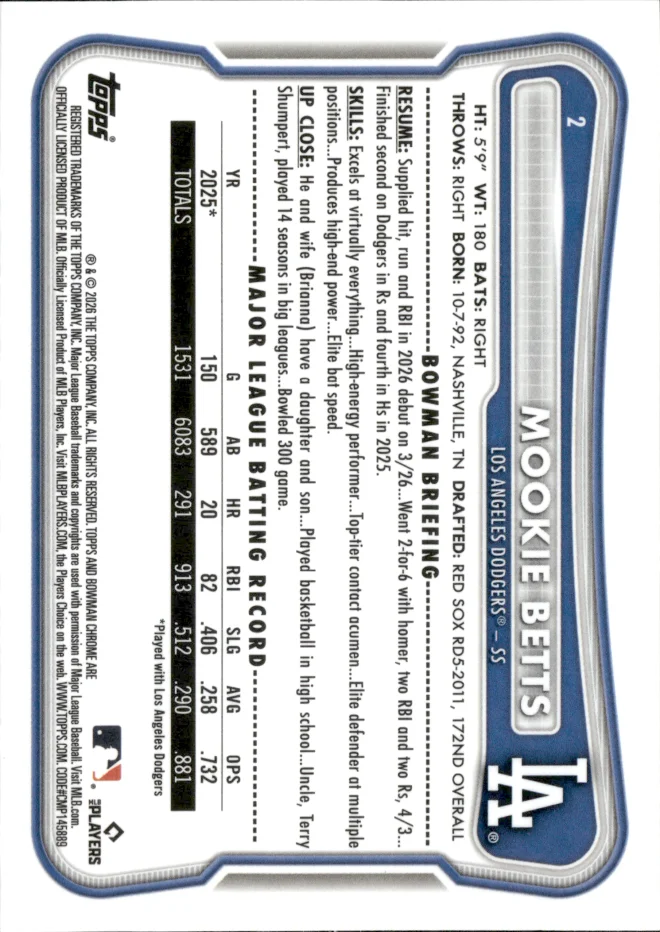 Mookie Betts card back