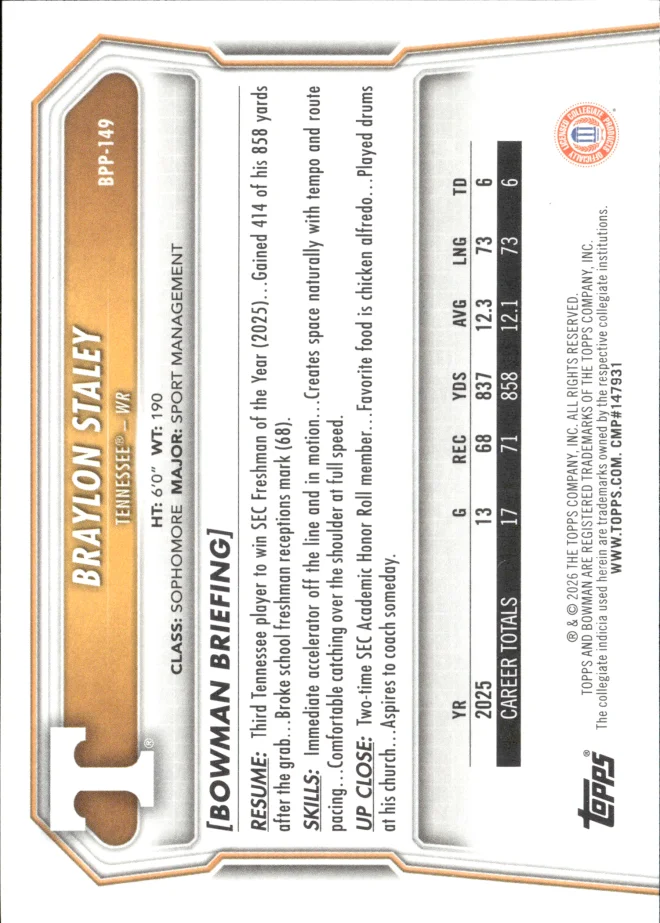 Braylon Staley card back