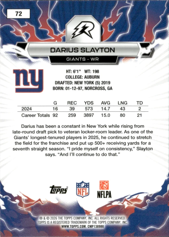 Darius Slayton card back