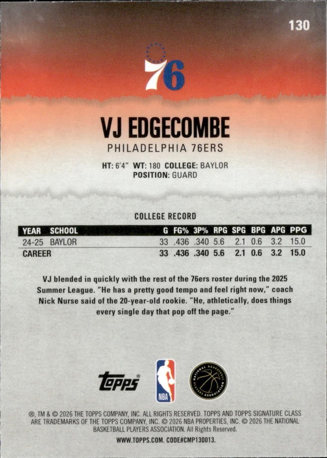 VJ Edgecombe card back