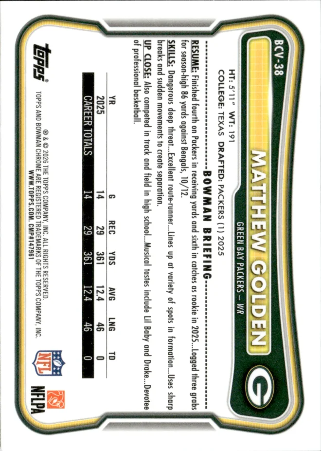 Matthew Golden card back