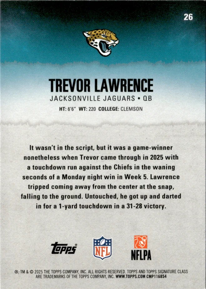 Trevor Lawrence card back