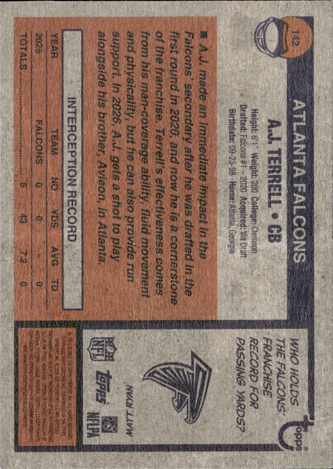 A.J. Terrell card back