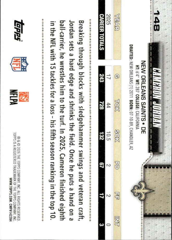 Cameron Jordan card back