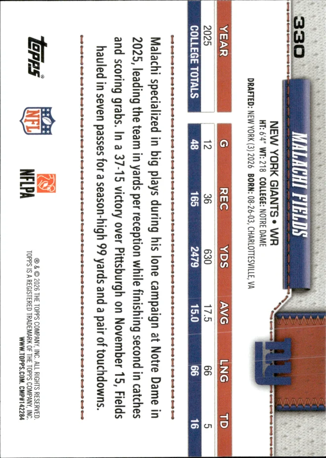 Malachi Fields card back