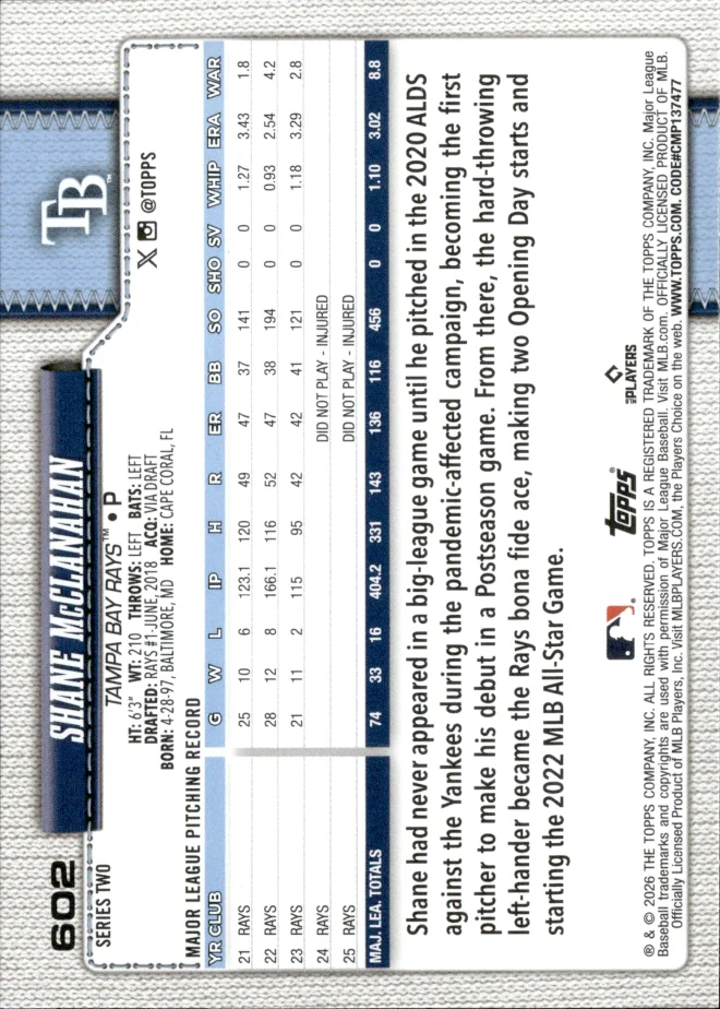 Shane McClanahan card back