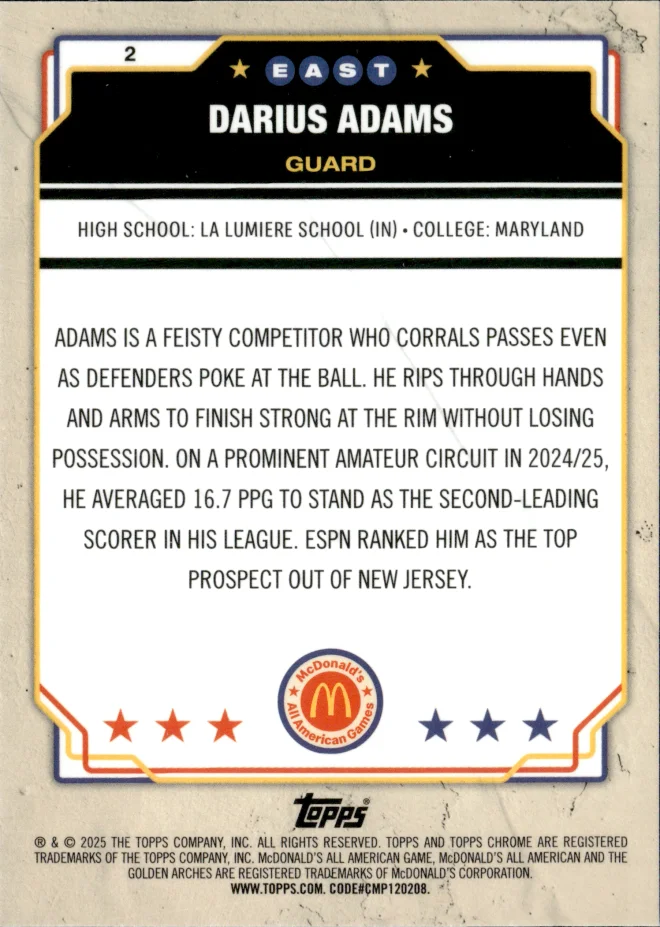 Darius Adams card back