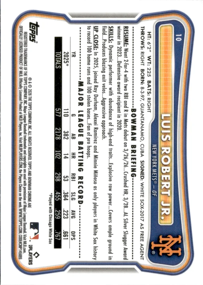 Luis Robert Jr. card back