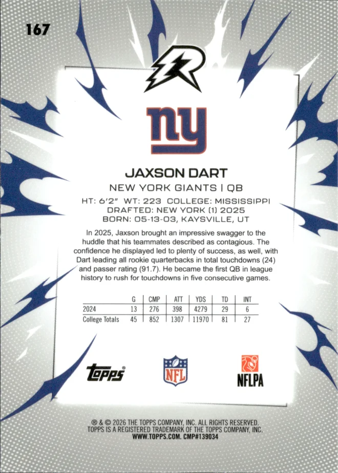 Jaxson Dart card back