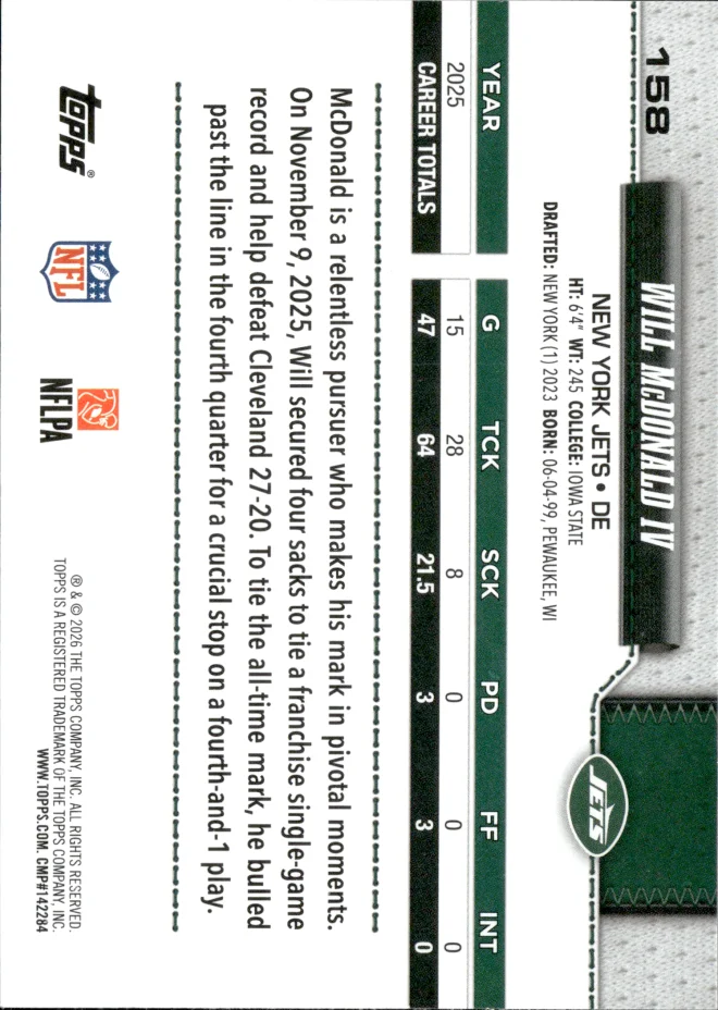 Will McDonald IV card back