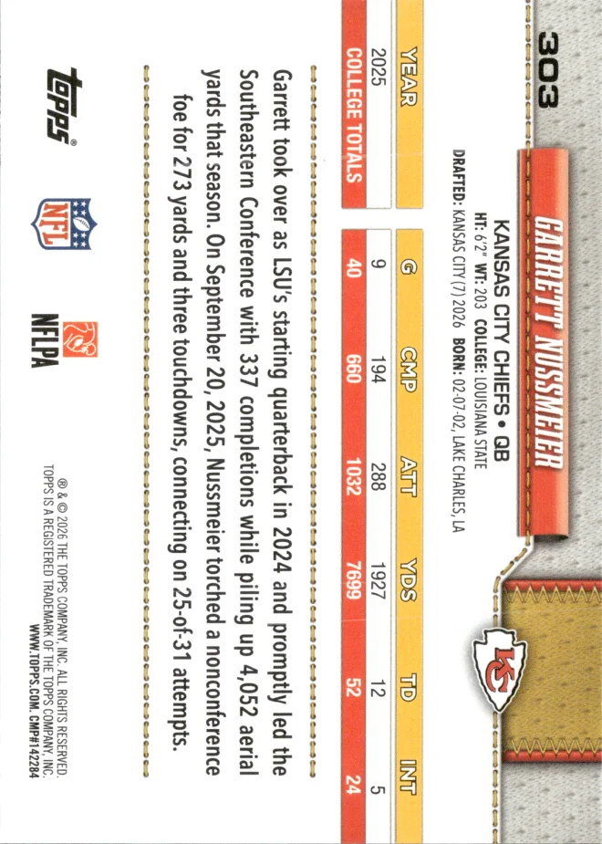 Garrett Nussmeier card back