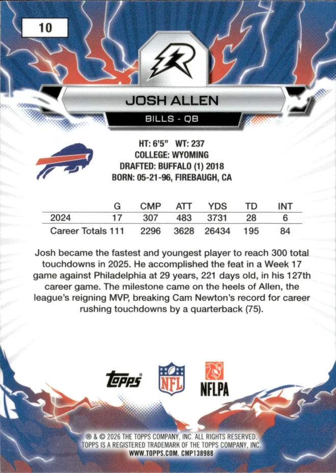 Josh Allen card back