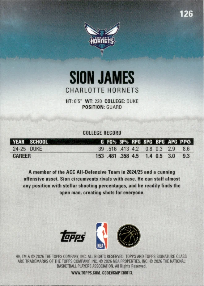 Sion James card back