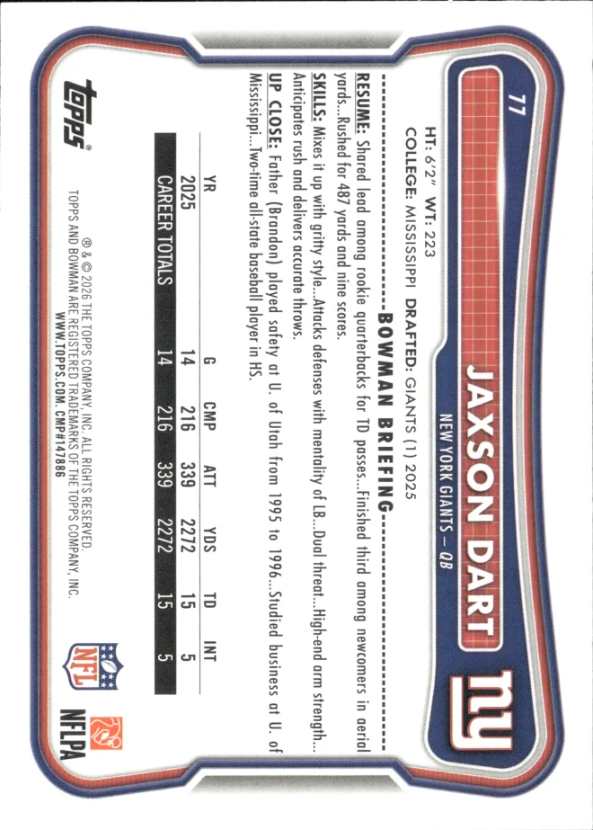 Jaxson Dart card back