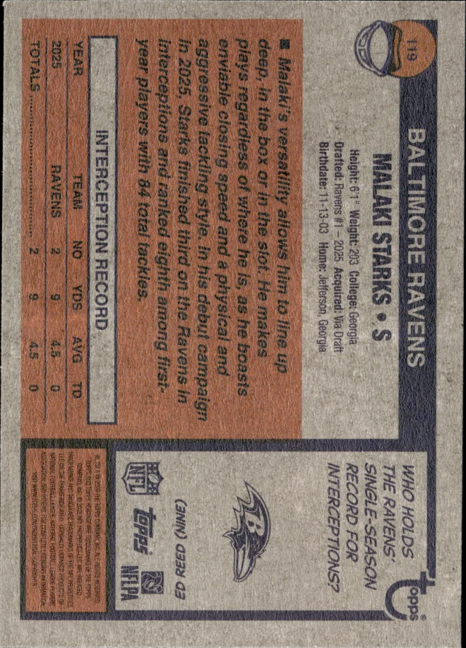 Malaki Starks card back