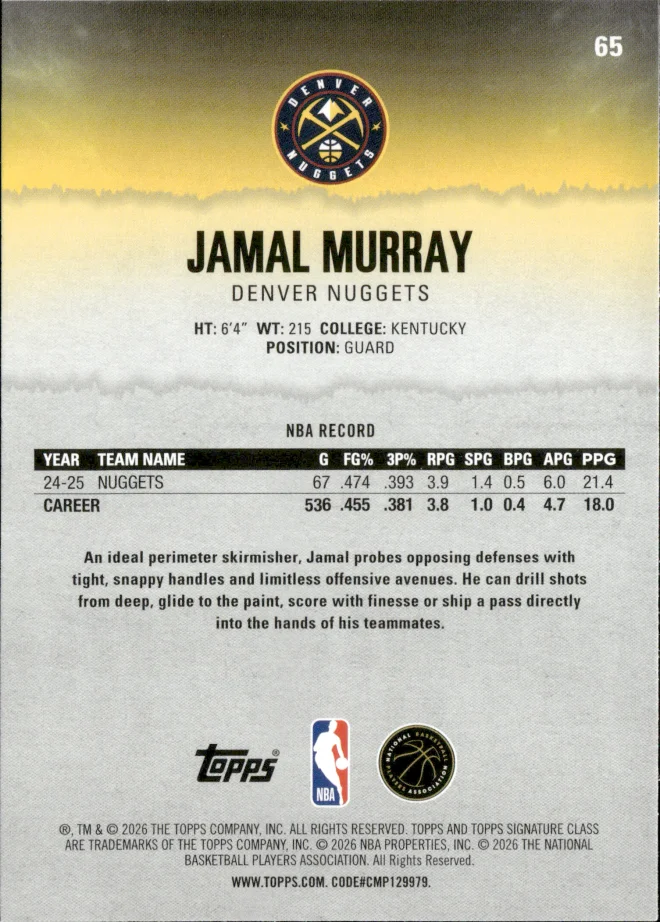 Jamal Murray card back