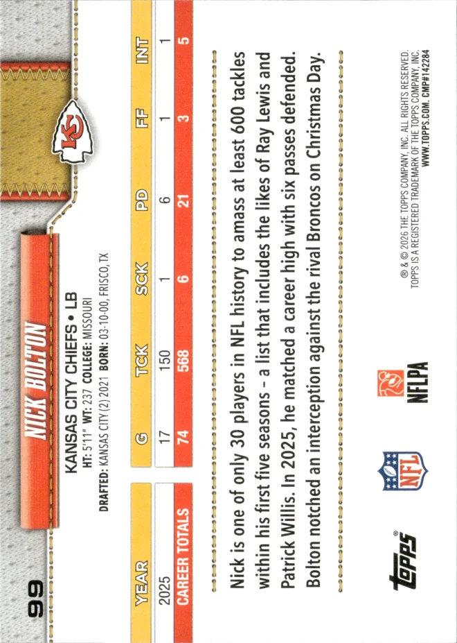 Nick Bolton card back