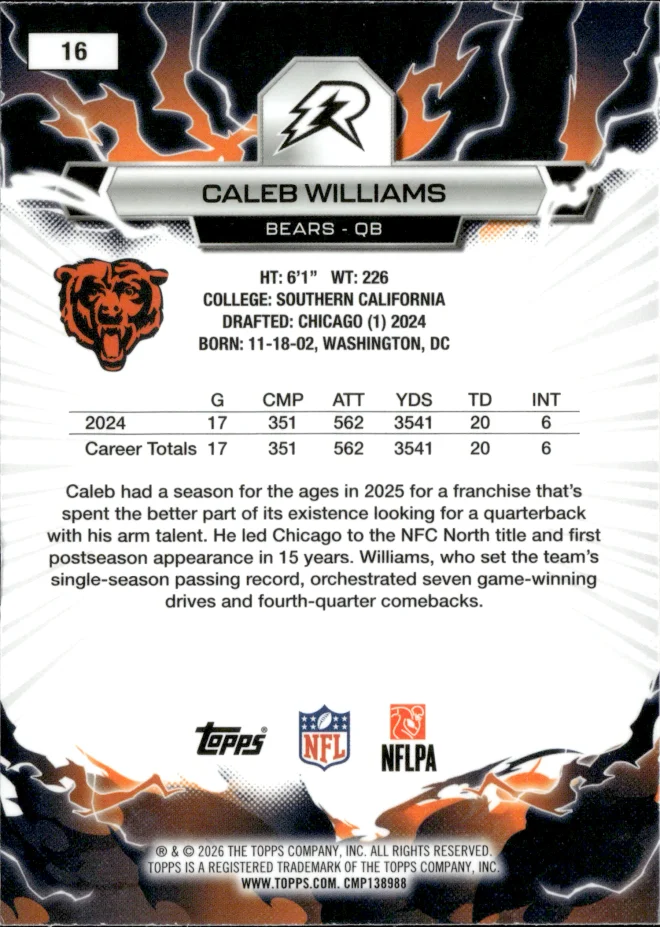 Caleb Williams card back