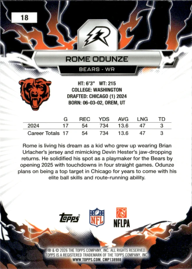 Rome Odunze card back