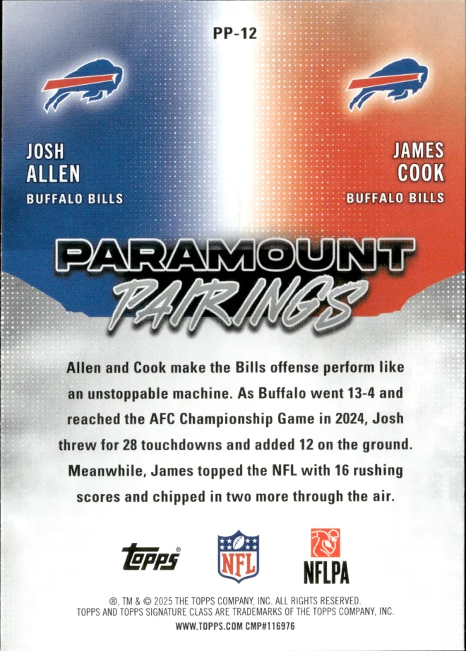Josh Allen / James Cook card back