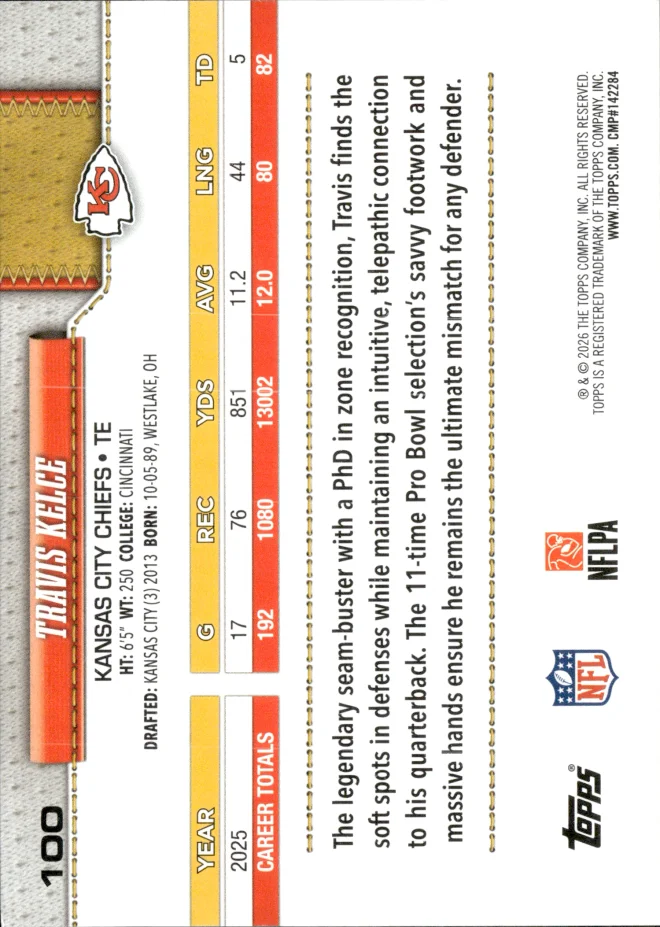 Travis Kelce card back