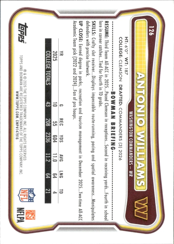 Antonio Williams card back