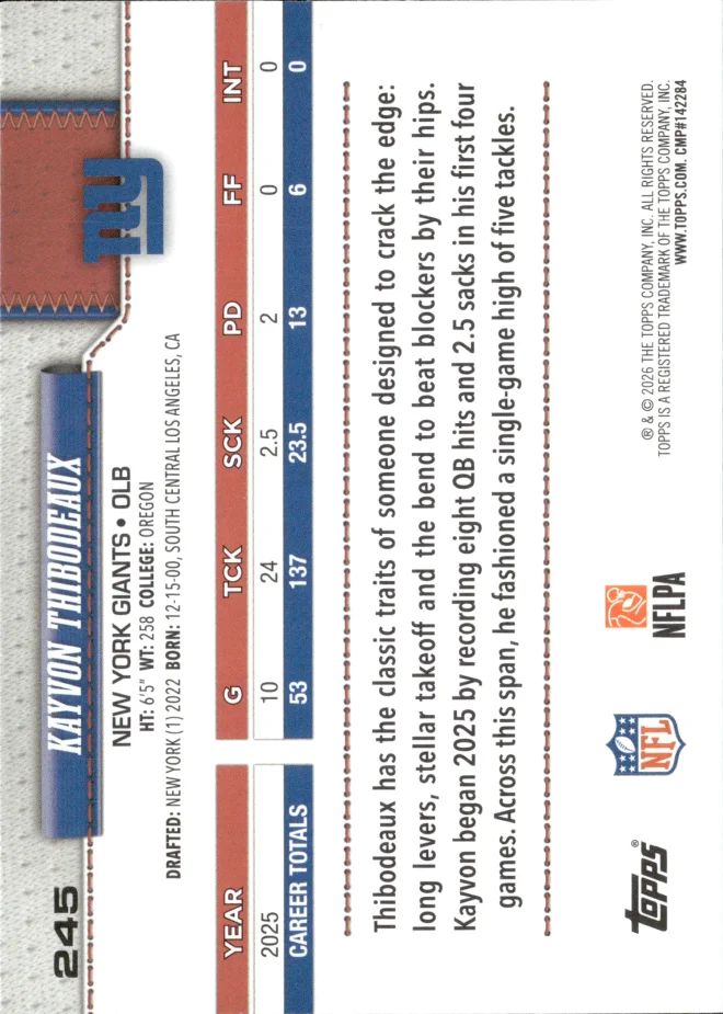 Kayvon Thibodeaux card back
