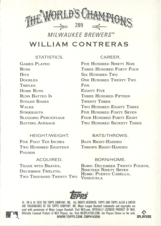 William Contreras card back