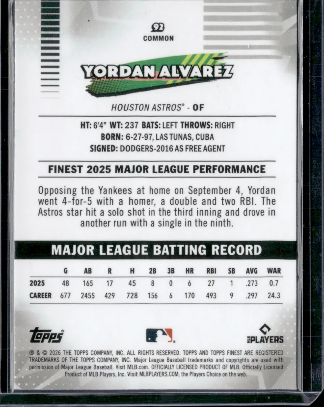 Yordan Alvarez card back