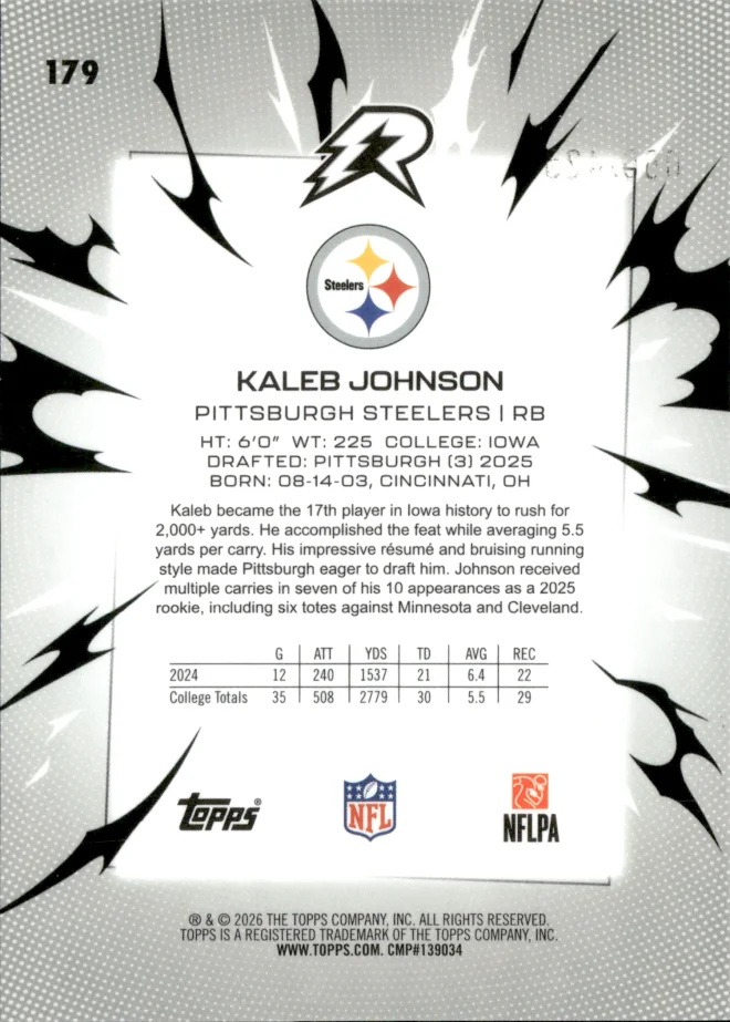 Kaleb Johnson card back