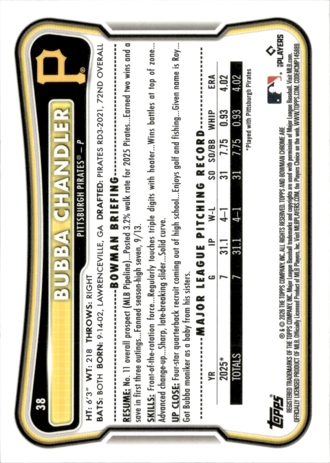 Bubba Chandler card back