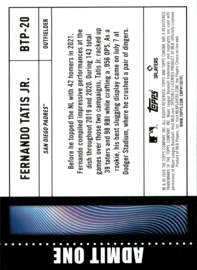 Fernando Tatis Jr. card back