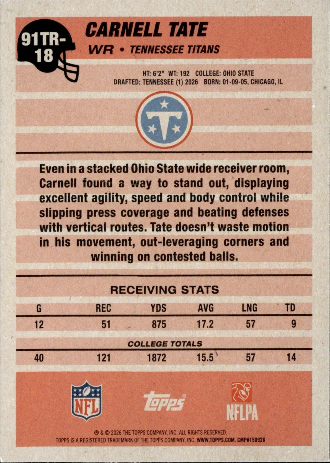 Carnell Tate card back