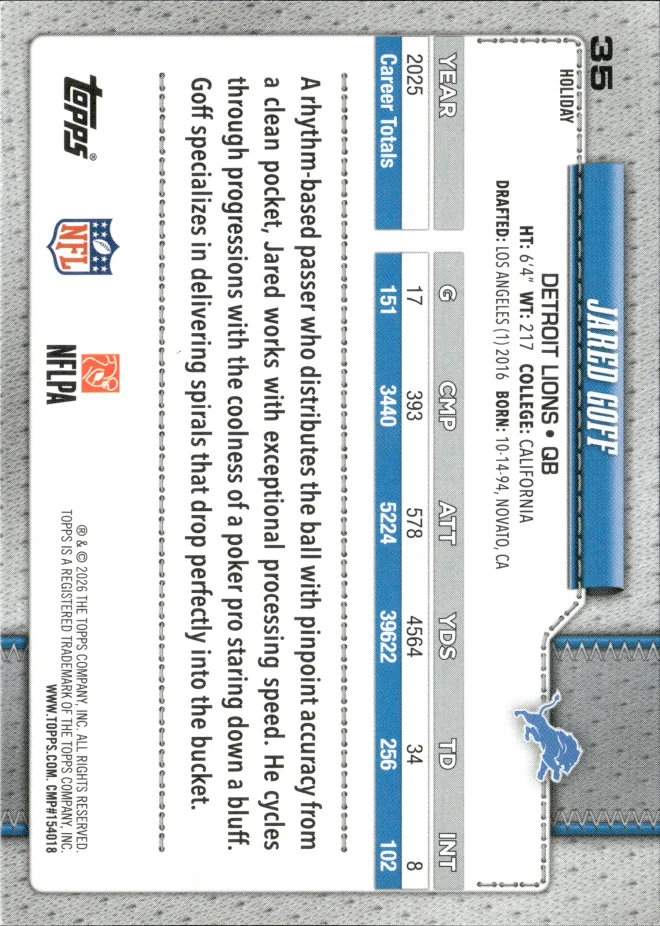 Jared Goff card back